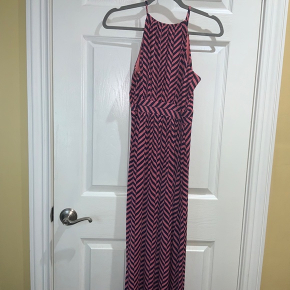 LOFT Petites chevron Stripe Maxi Dress sz SP Sleeveless halter neckline - Picture 6 of 8